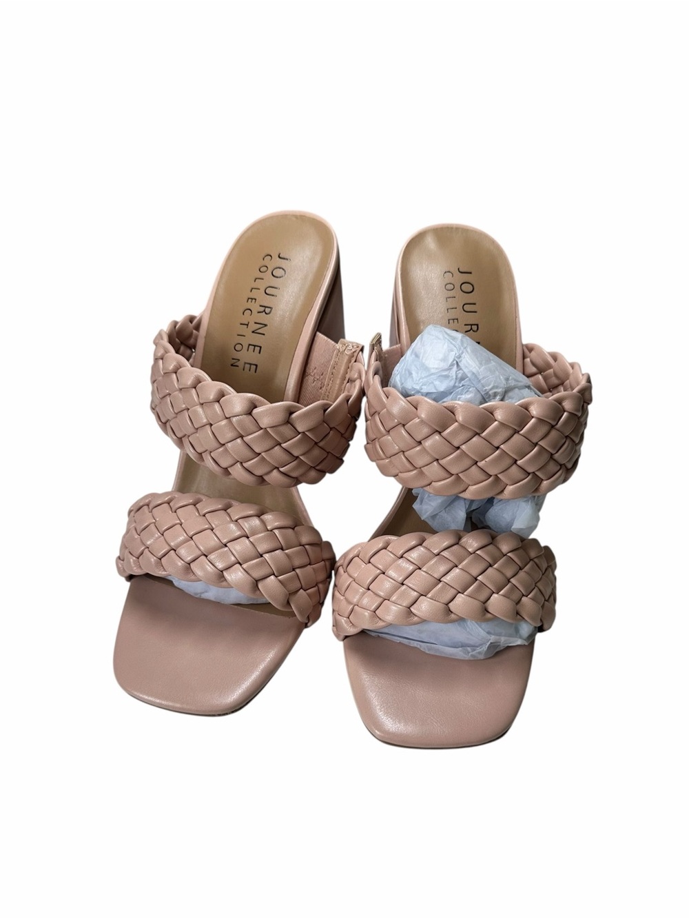 NWT Journee Collection Blush Pink Woven Mule Sandals Block Heel Slip-On Women’s